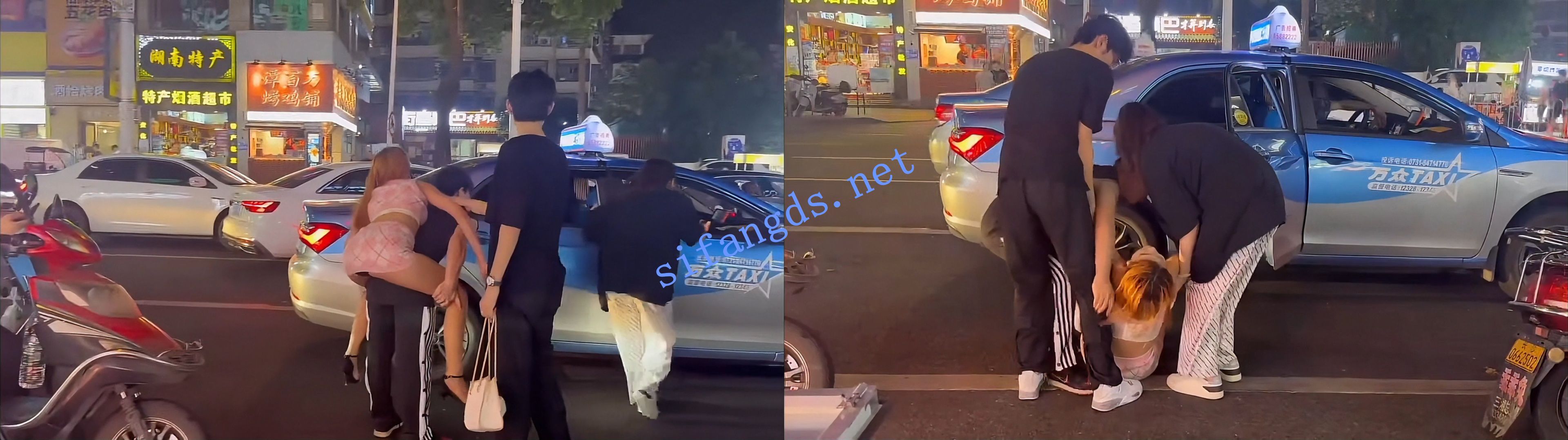 长沙街头,喝得烂醉如泥的美女小姐姐被人搀扶上车,全程走光