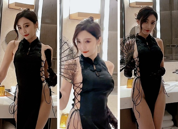 【秀人精品】超人气▲王馨瑶▲黑色旗袍 无内肉丝 最后光PP
